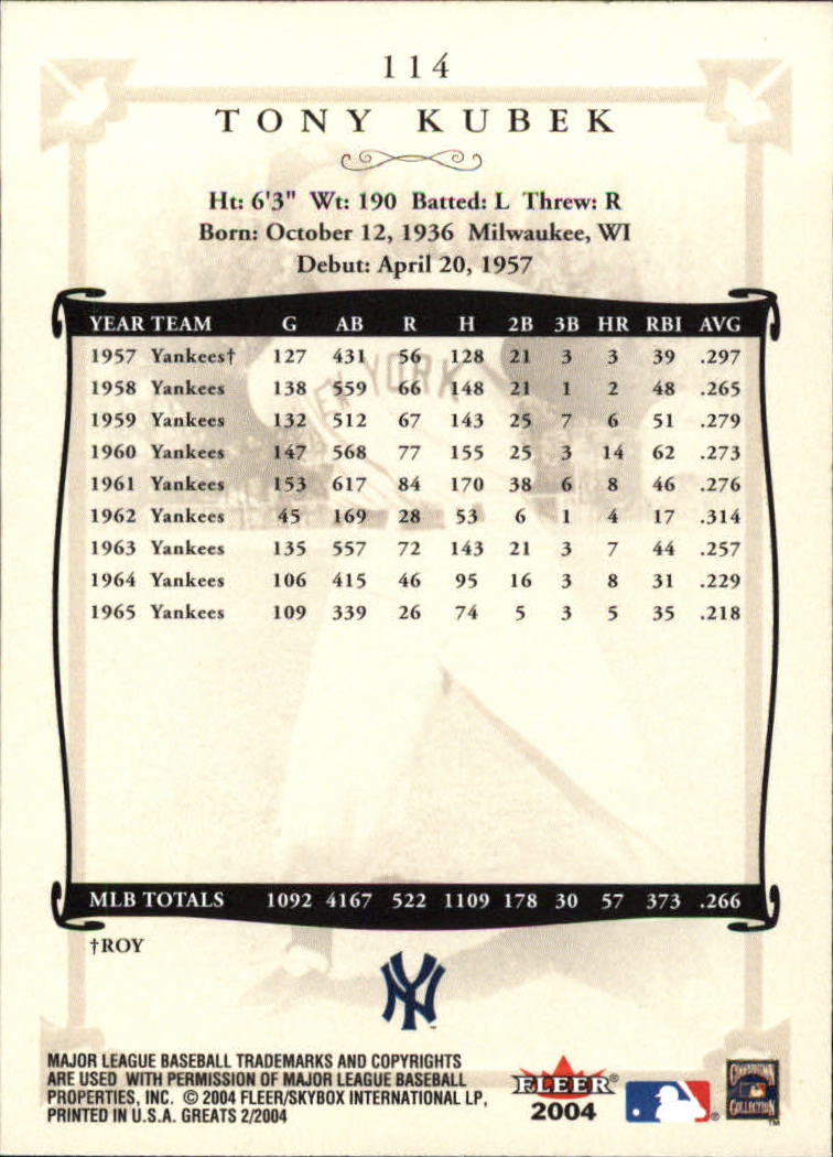 2004 Greats of the Game (Fleer) Baseball "Main Set" Cards - Picture 219 of 275