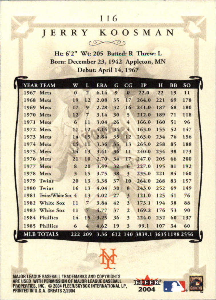 2004 Greats of the Game (Fleer) Baseball "Main Set" Cards - Picture 223 of 275