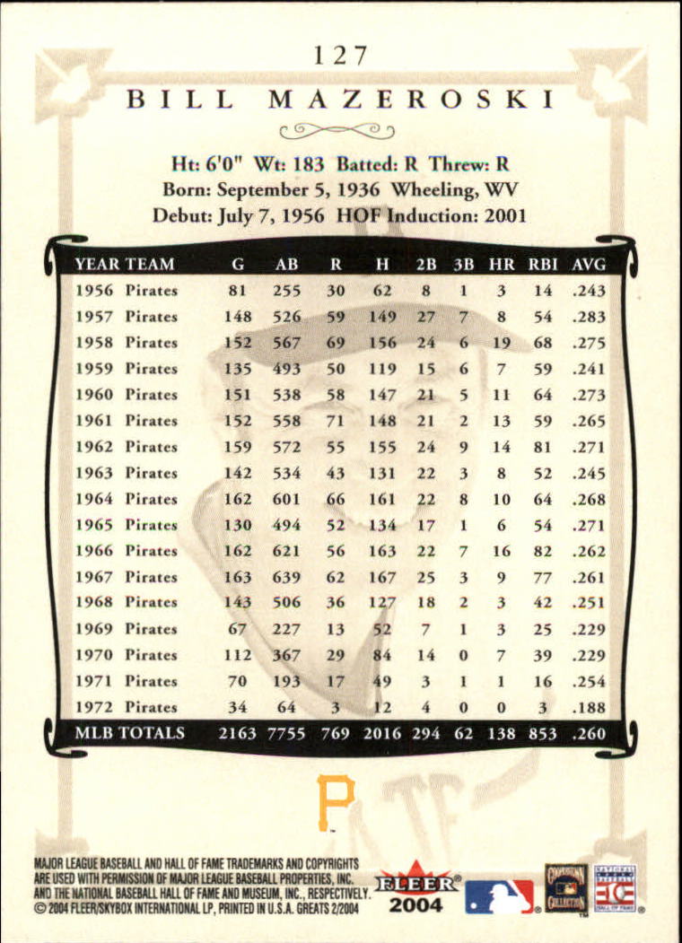 2004 Greats of the Game (Fleer) Baseball "Main Set" Cards - Picture 243 of 275