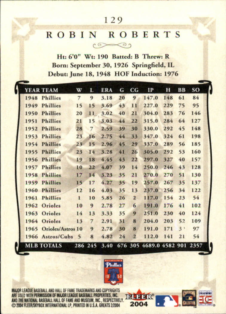 2004 Greats of the Game (Fleer) Baseball "Main Set" Cards - Picture 247 of 275