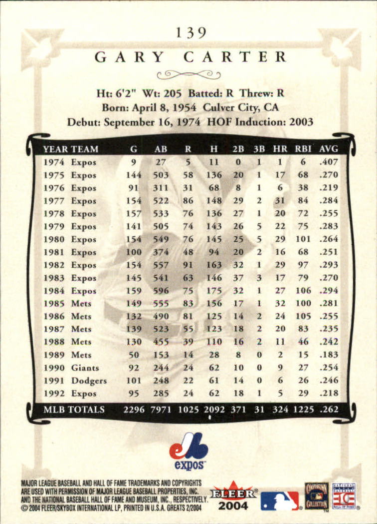 2004 Greats of the Game (Fleer) Baseball "Main Set" Cards - Picture 265 of 275