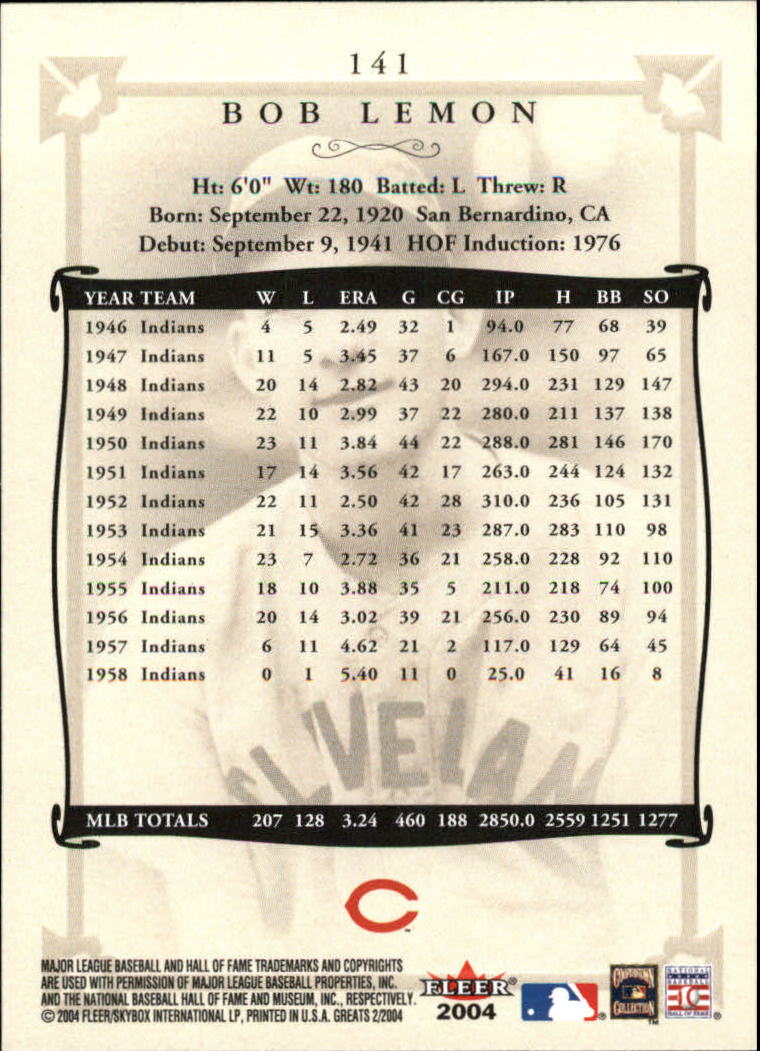 2004 Greats of the Game (Fleer) Baseball "Main Set" Cards - Picture 269 of 275