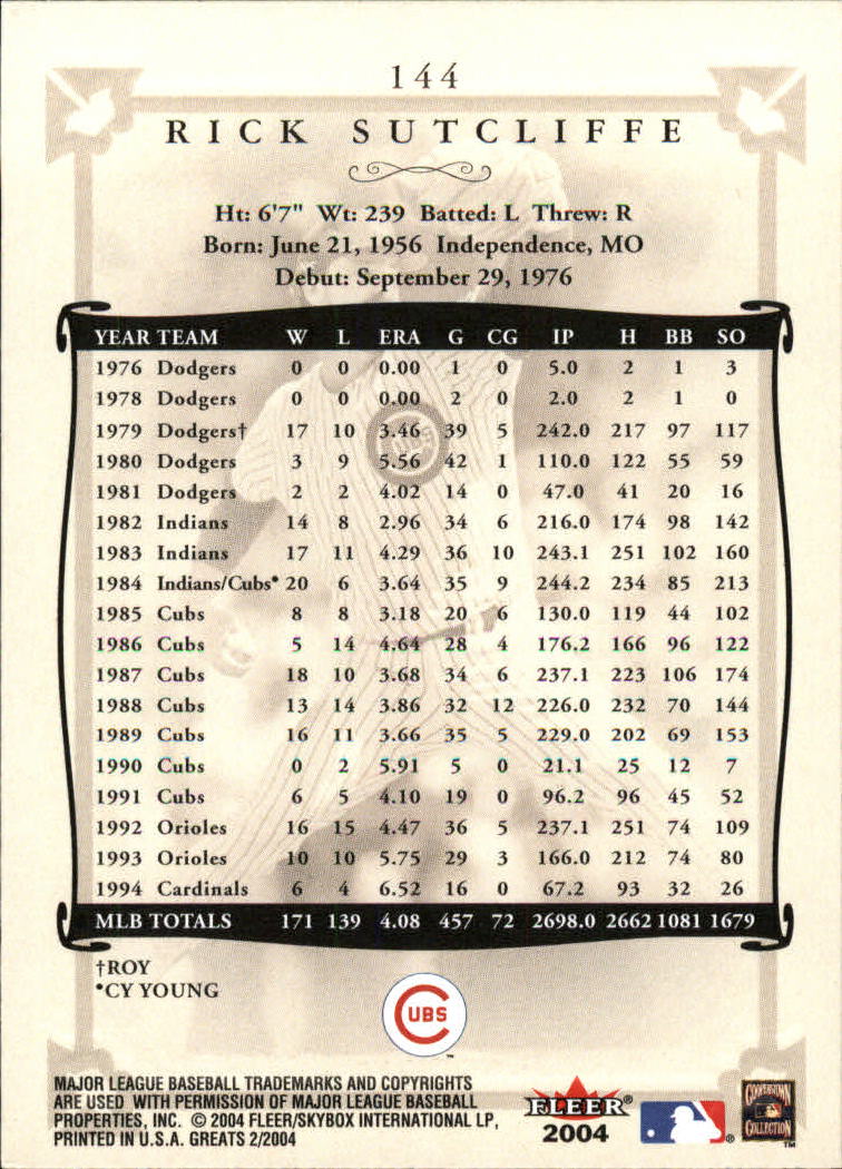 2004 Greats of the Game (Fleer) Baseball "Main Set" Cards - Picture 273 of 275