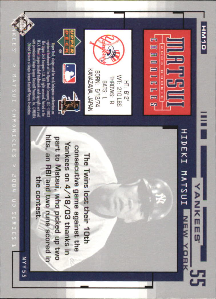 2004 Upper Deck Matsui Chronicles Baseball (Pick From List) - Picture 17 of 63