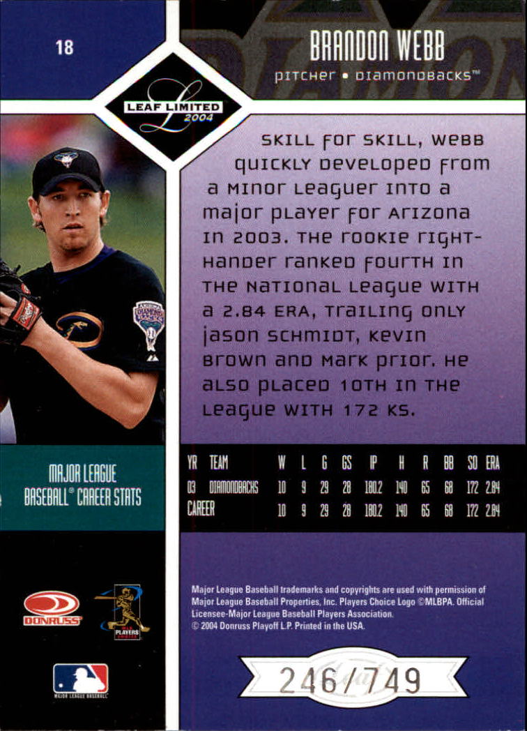 2004 Leaf Limited Baseball "Main Set" Base Cards #1 to #248 - Picture 15 of 191