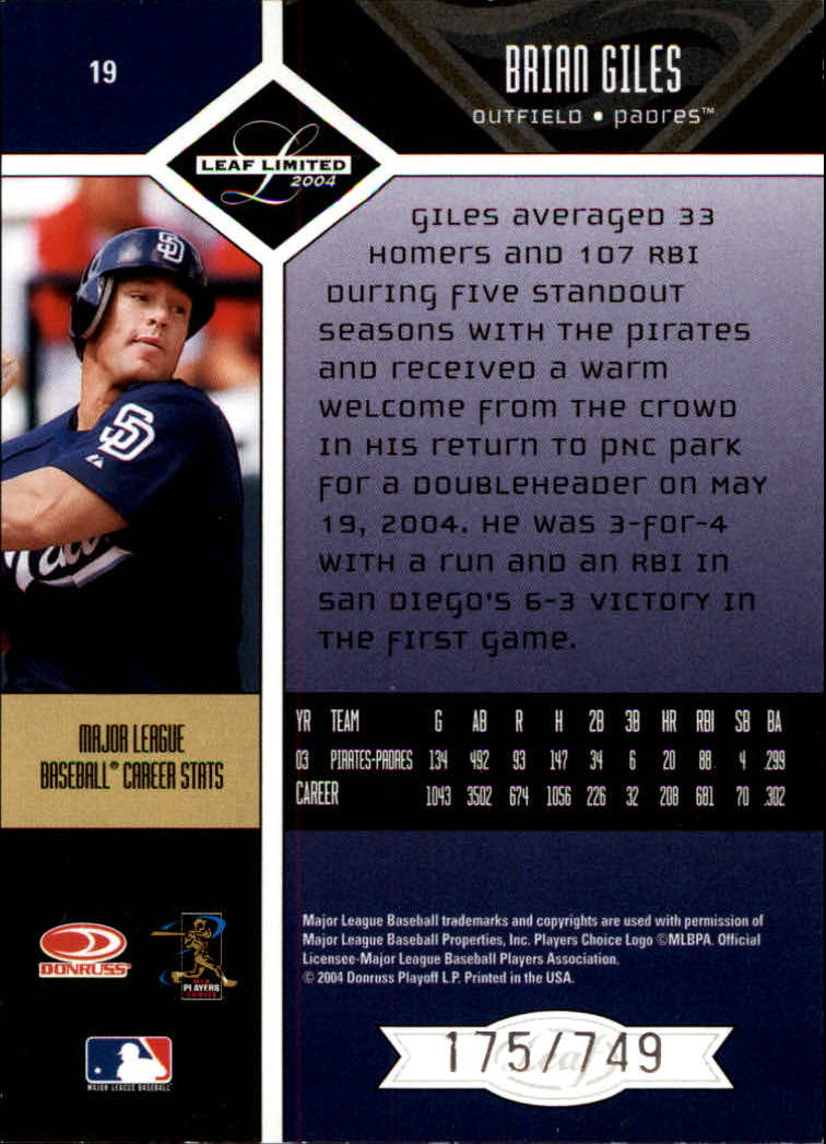 2004 Leaf Limited Baseball "Main Set" Base Cards #1 to #248 - Picture 17 of 191