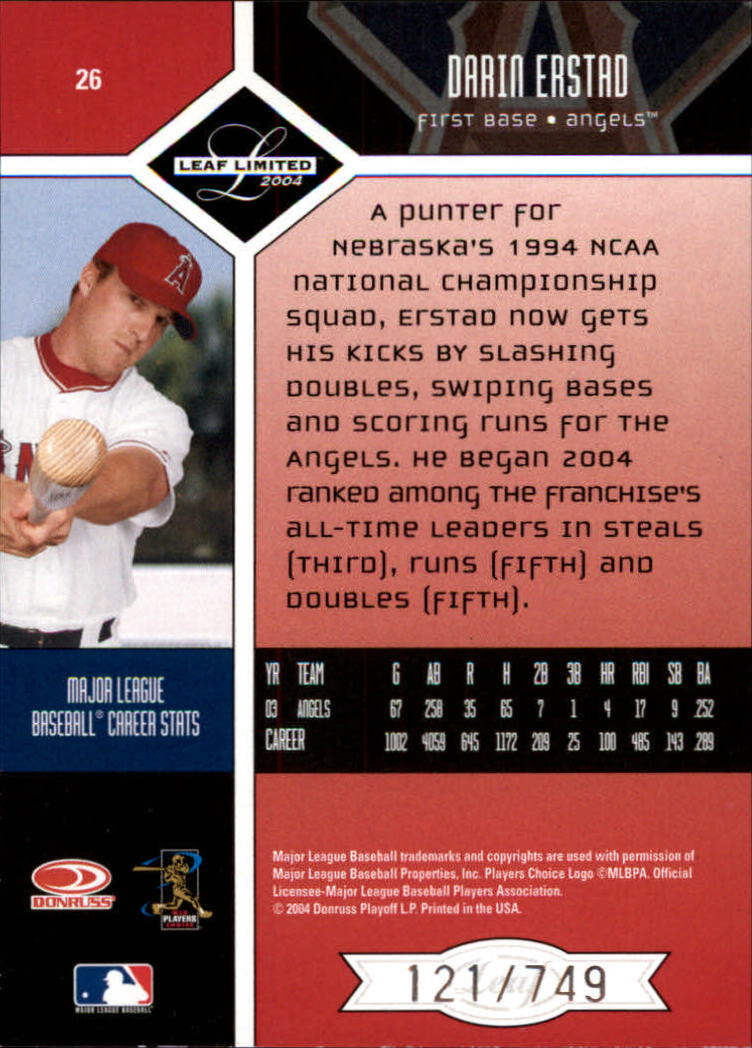 2004 Leaf Limited Baseball "Main Set" Base Cards #1 to #248 - Picture 25 of 191