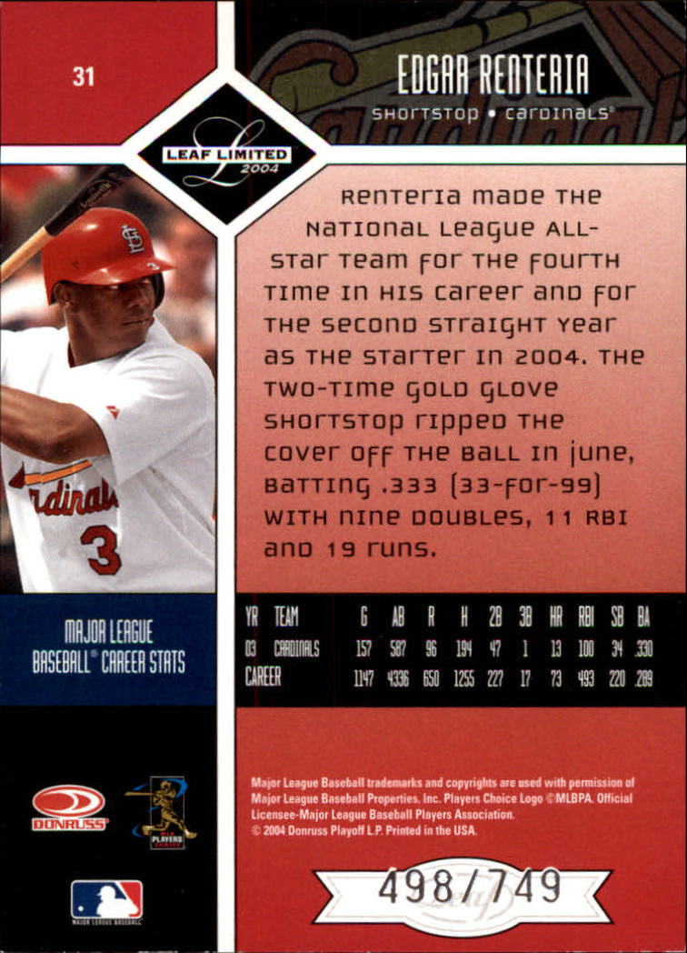 2004 Leaf Limited Baseball "Main Set" Base Cards #1 to #248 - Picture 29 of 191