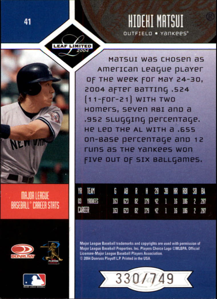 2004 Leaf Limited Baseball "Main Set" Base Cards #1 to #248 - Picture 35 of 191