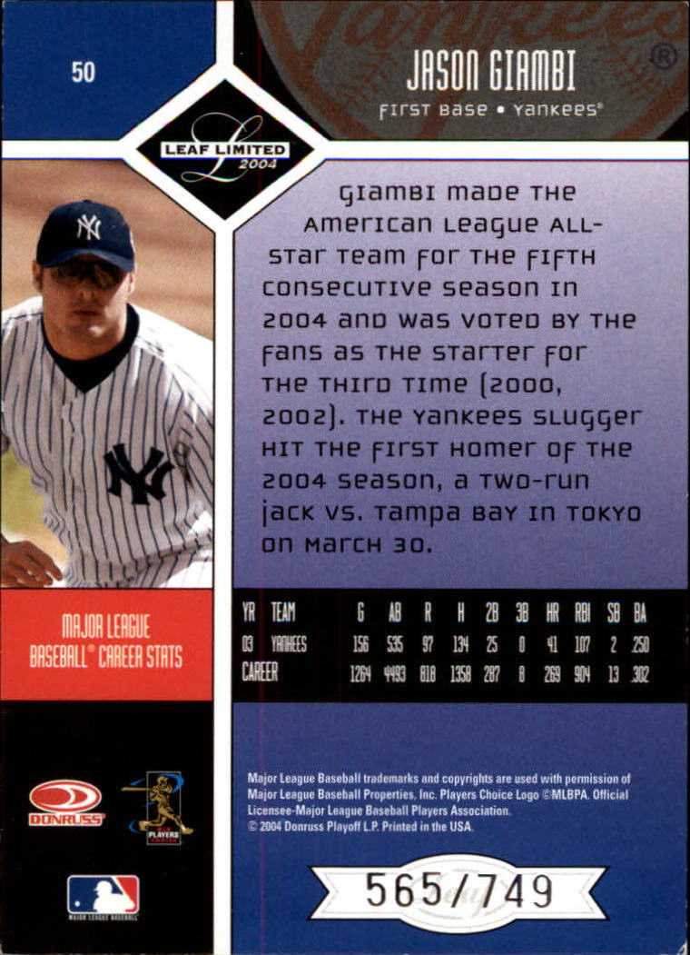 2004 Leaf Limited Baseball "Main Set" Base Cards #1 to #248 - Picture 45 of 191
