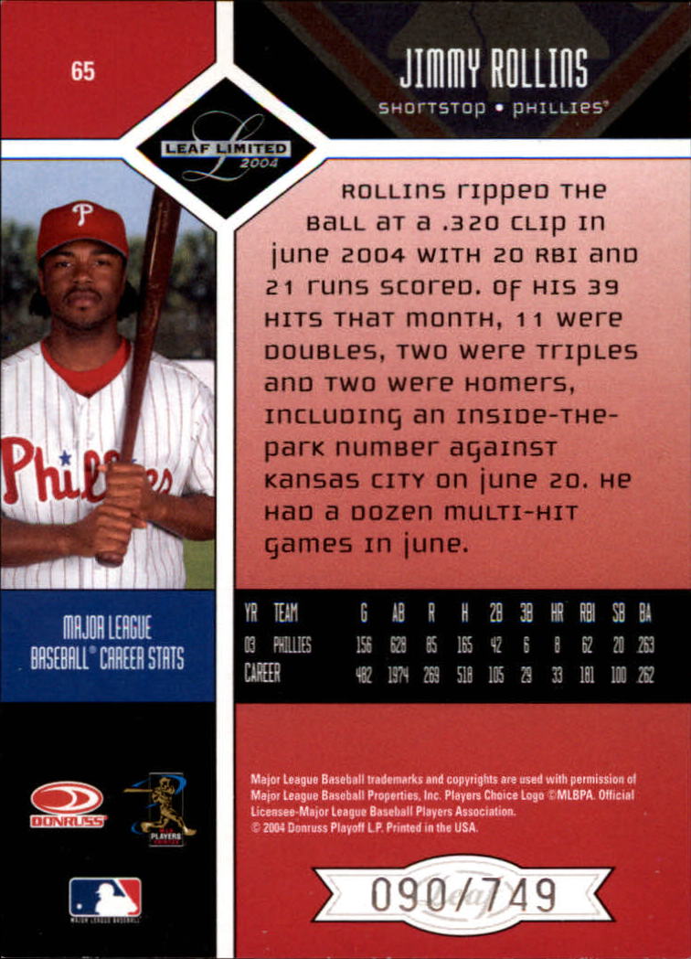 2004 Leaf Limited Baseball "Main Set" Base Cards #1 to #248 - Picture 53 of 191