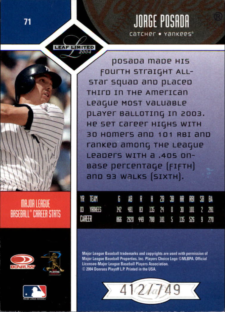 2004 Leaf Limited Baseball "Main Set" Base Cards #1 to #248 - Picture 59 of 191