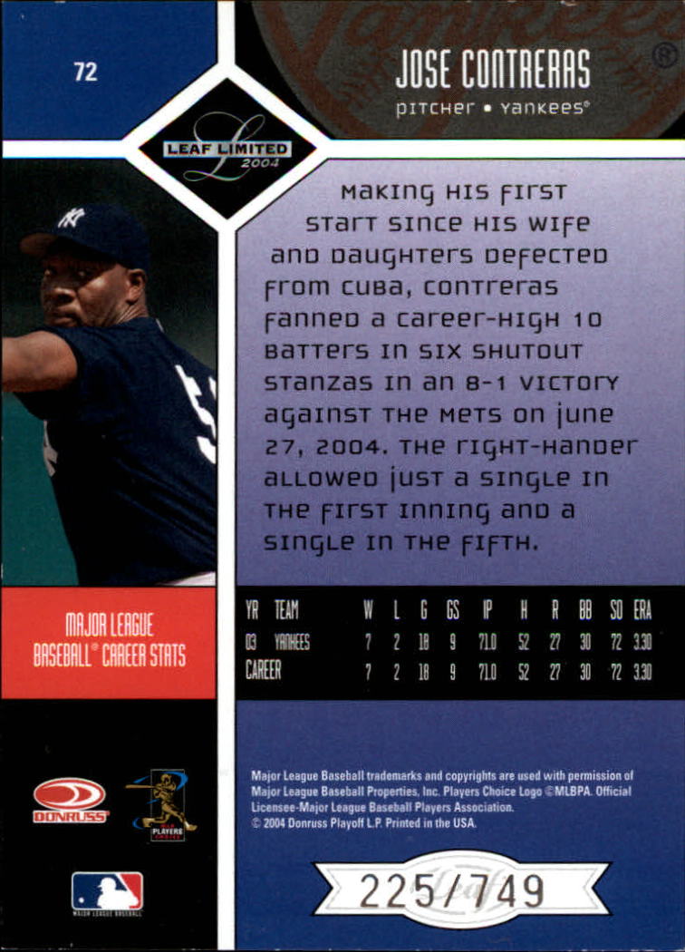 2004 Leaf Limited Baseball "Main Set" Base Cards #1 to #248 - Picture 61 of 191