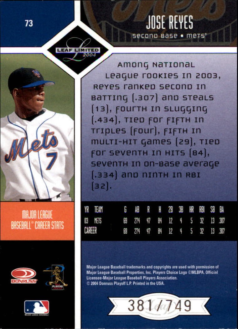 2004 Leaf Limited Baseball "Main Set" Base Cards #1 to #248 - Picture 63 of 191