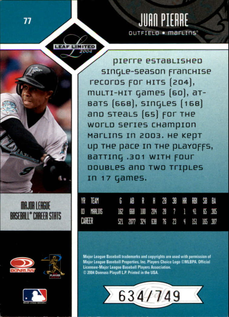 2004 Leaf Limited Baseball "Main Set" Base Cards #1 to #248 - Picture 67 of 191