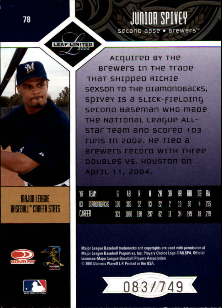 2004 Leaf Limited Baseball "Main Set" Base Cards #1 to #248 - Picture 69 of 191