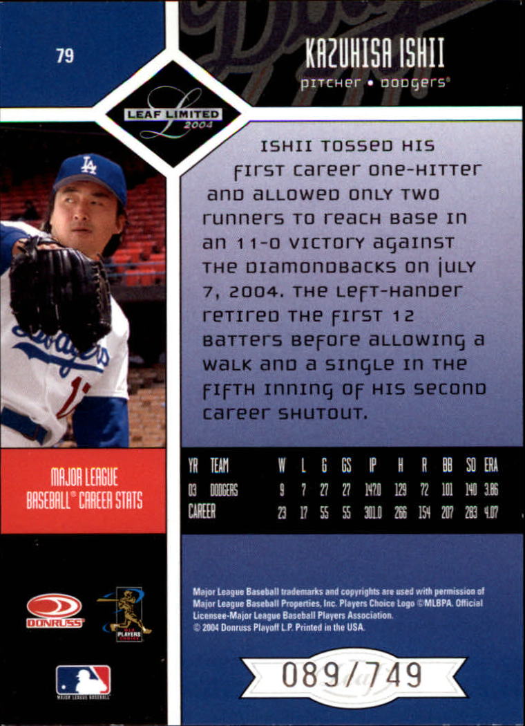 2004 Leaf Limited Baseball "Main Set" Base Cards #1 to #248 - Picture 71 of 191