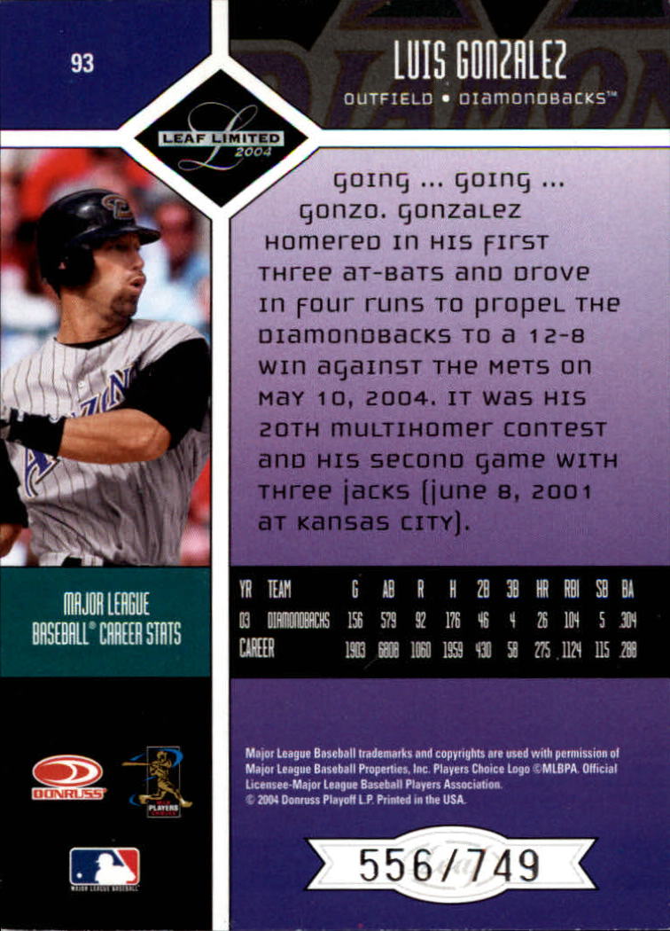 2004 Leaf Limited Baseball "Main Set" Base Cards #1 to #248 - Picture 75 of 191