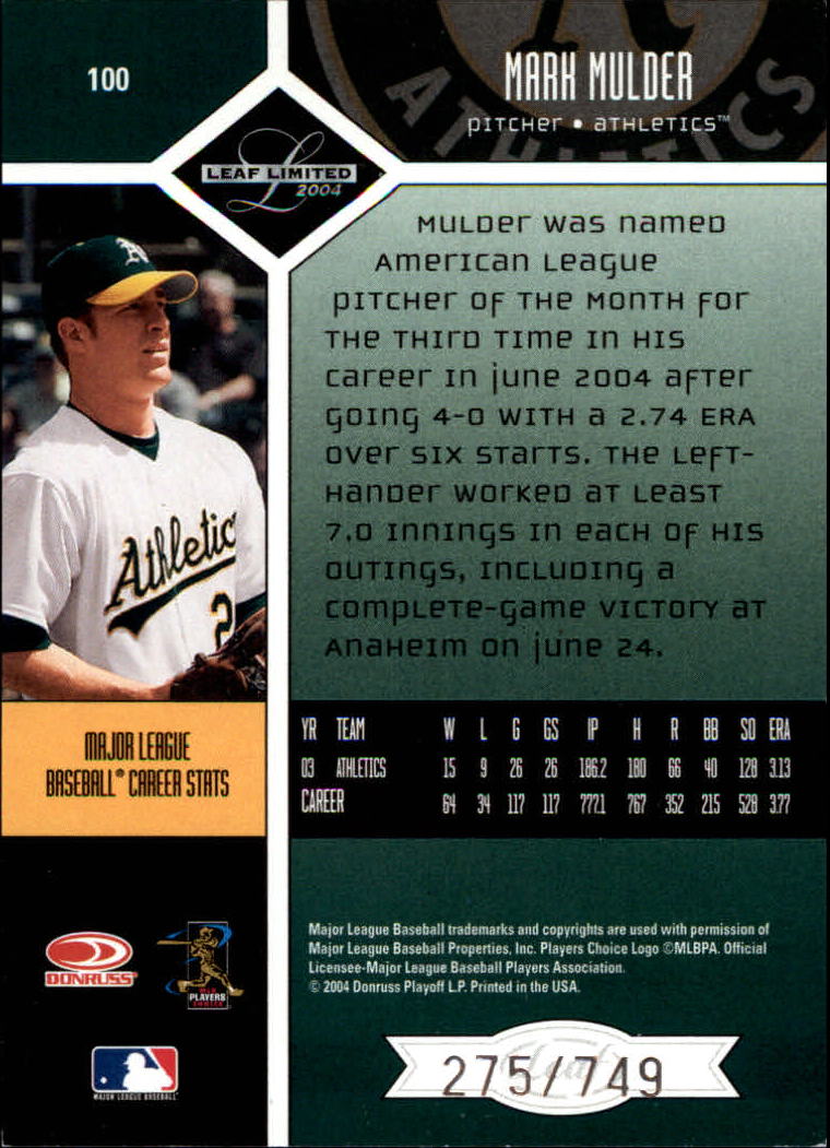 2004 Leaf Limited Baseball "Main Set" Base Cards #1 to #248 - Picture 77 of 191