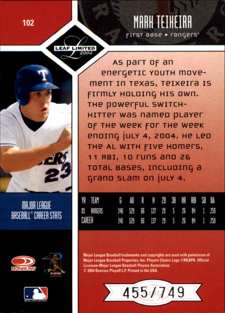 2004 Leaf Limited Baseball "Main Set" Base Cards #1 to #248 - Picture 79 of 191