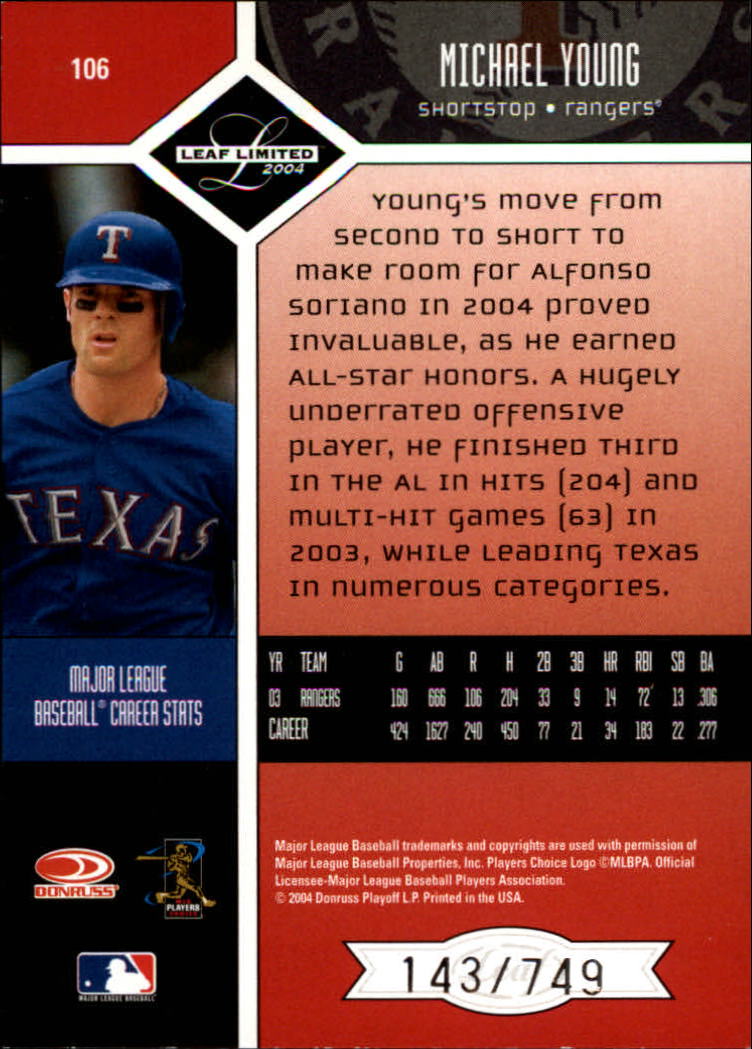 2004 Leaf Limited Baseball "Main Set" Base Cards #1 to #248 - Picture 83 of 191