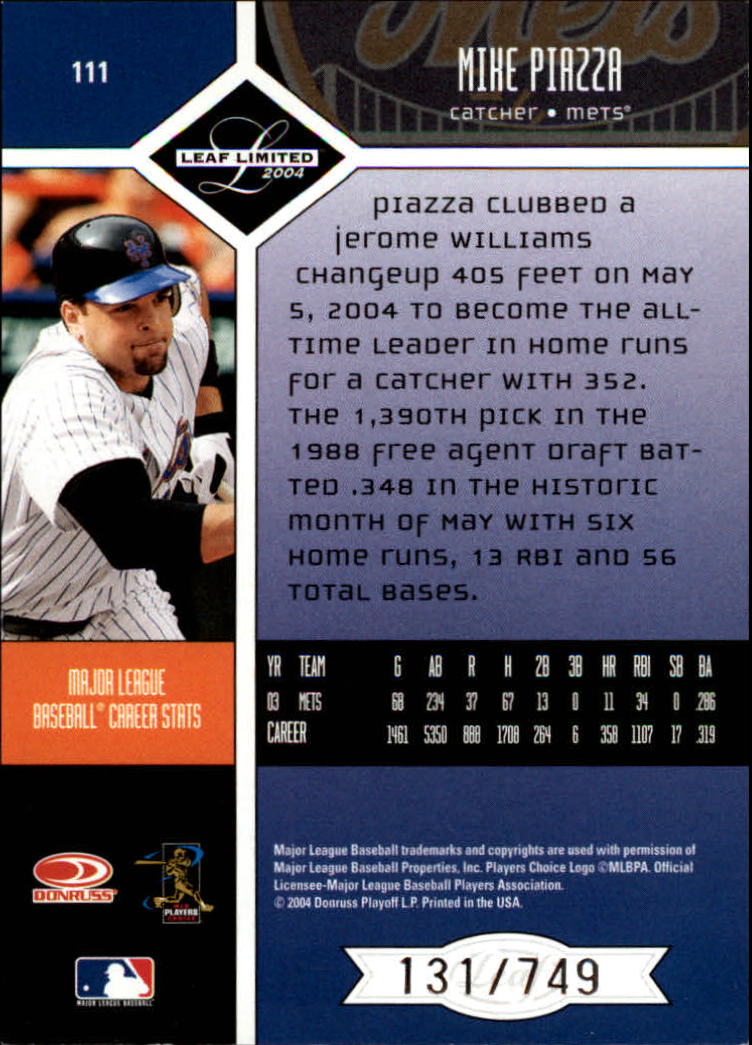 2004 Leaf Limited Baseball "Main Set" Base Cards #1 to #248 - Picture 87 of 191