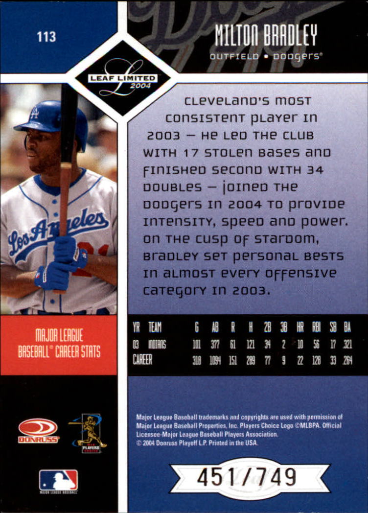 2004 Leaf Limited Baseball "Main Set" Base Cards #1 to #248 - Picture 91 of 191