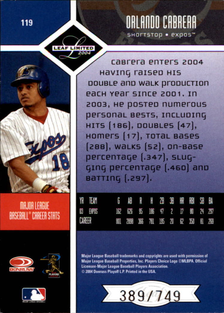2004 Leaf Limited Baseball "Main Set" Base Cards #1 to #248 - Picture 101 of 191