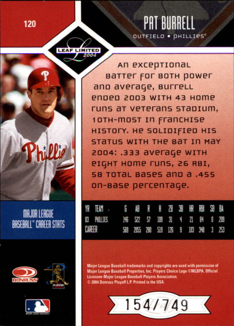 2004 Leaf Limited Baseball "Main Set" Base Cards #1 to #248 - Picture 103 of 191