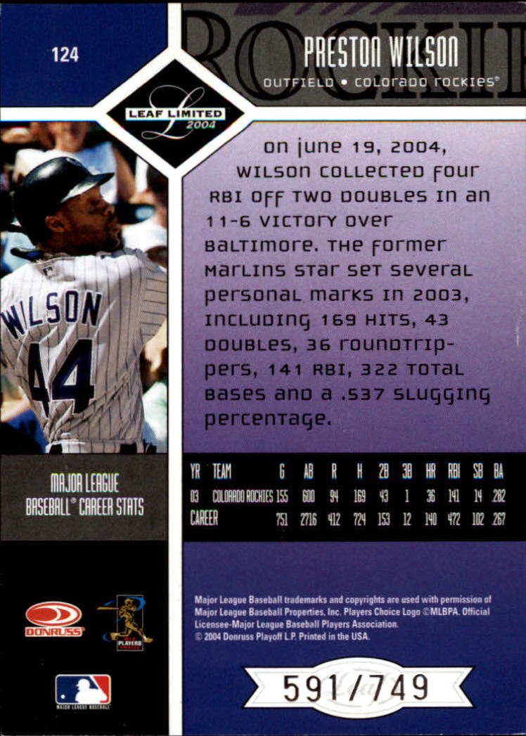 2004 Leaf Limited Baseball "Main Set" Base Cards #1 to #248 - Picture 105 of 191