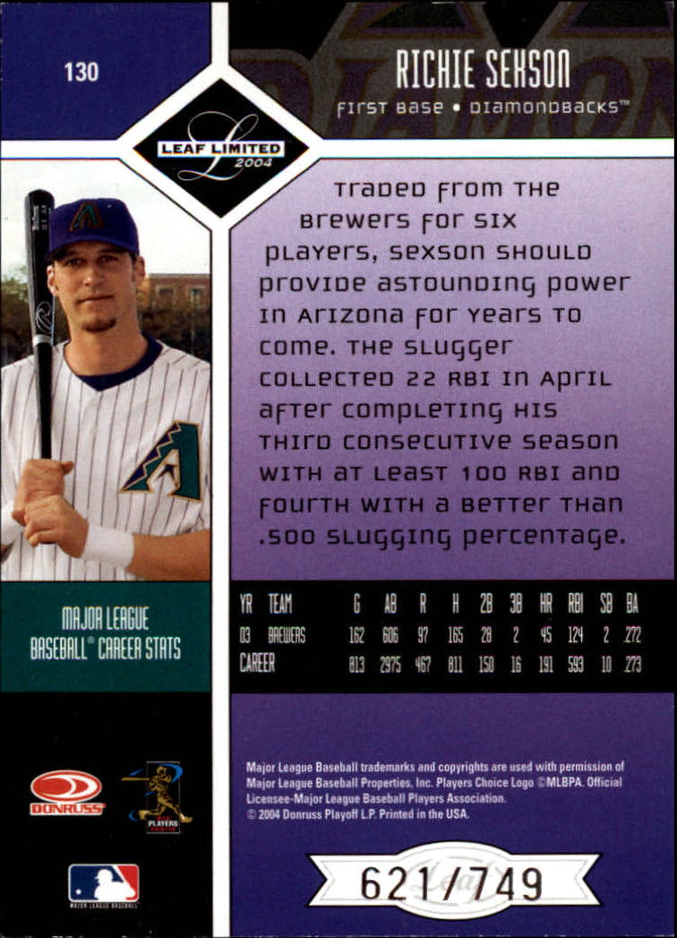 2004 Leaf Limited Baseball "Main Set" Base Cards #1 to #248 - Picture 111 of 191