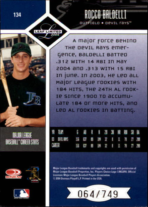 2004 Leaf Limited Baseball "Main Set" Base Cards #1 to #248 - Picture 115 of 191