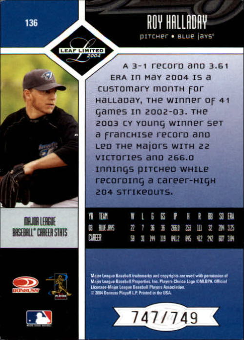 2004 Leaf Limited Baseball "Main Set" Base Cards #1 to #248 - Picture 117 of 191