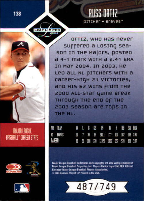 2004 Leaf Limited Baseball "Main Set" Base Cards #1 to #248 - Picture 119 of 191