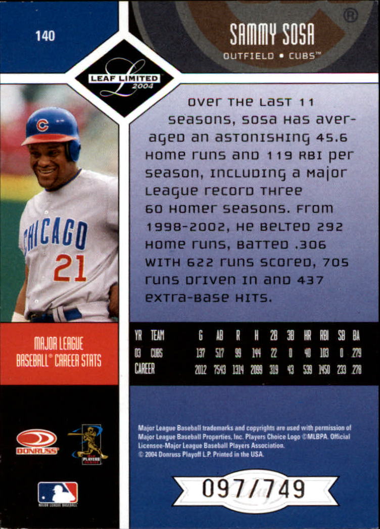 2004 Leaf Limited Baseball "Main Set" Base Cards #1 to #248 - Picture 123 of 191