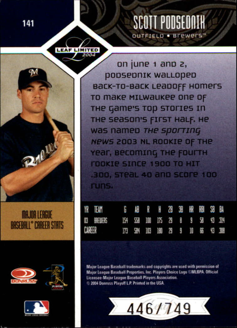 2004 Leaf Limited Baseball "Main Set" Base Cards #1 to #248 - Picture 125 of 191