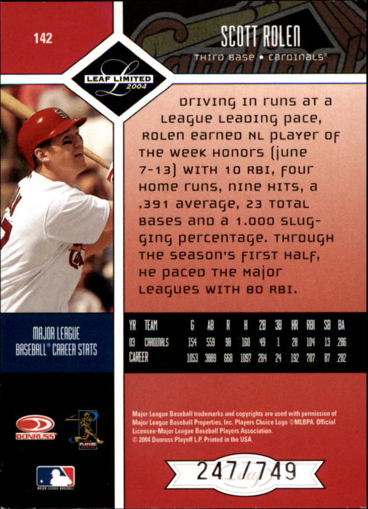 2004 Leaf Limited Baseball "Main Set" Base Cards #1 to #248 - Picture 127 of 191