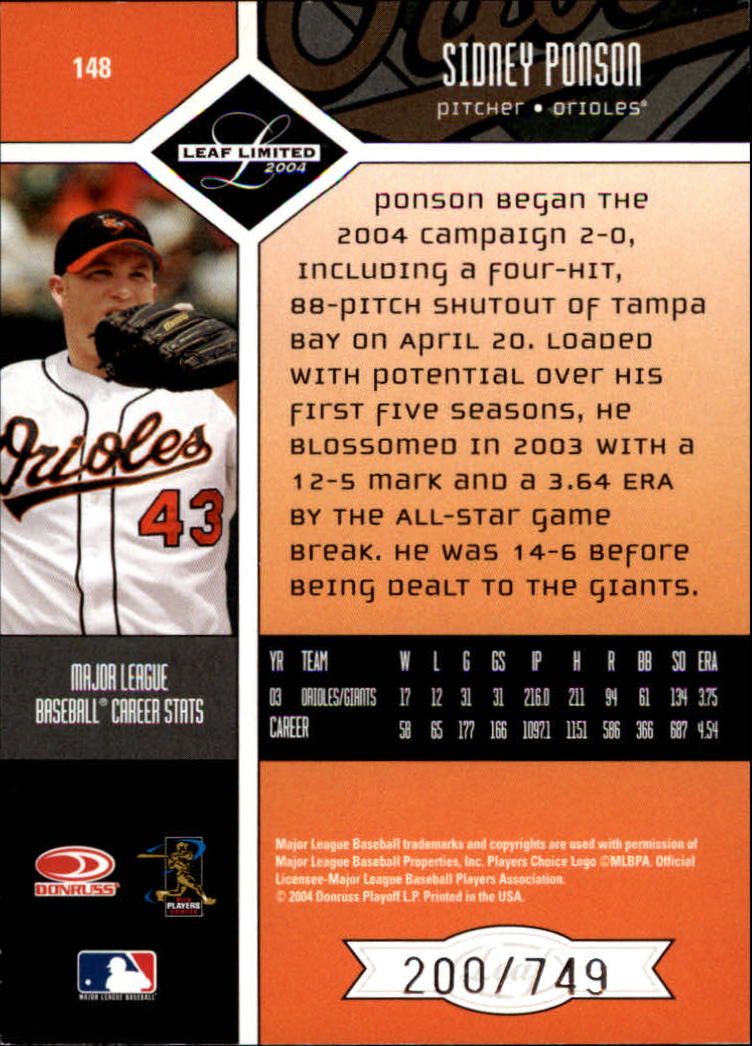 2004 Leaf Limited Baseball "Main Set" Base Cards #1 to #248 - Picture 129 of 191
