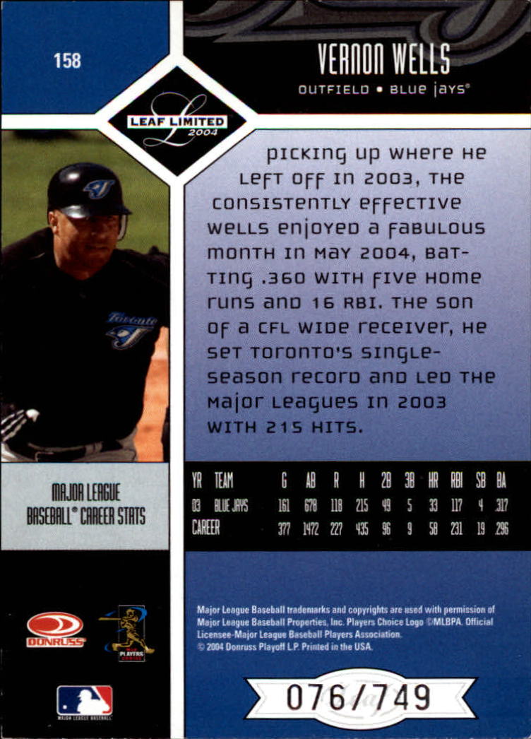 2004 Leaf Limited Baseball "Main Set" Base Cards #1 to #248 - Picture 137 of 191