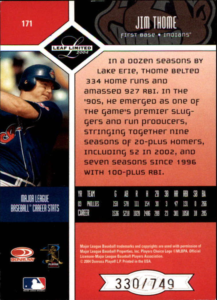2004 Leaf Limited Baseball "Main Set" Base Cards #1 to #248 - Picture 147 of 191