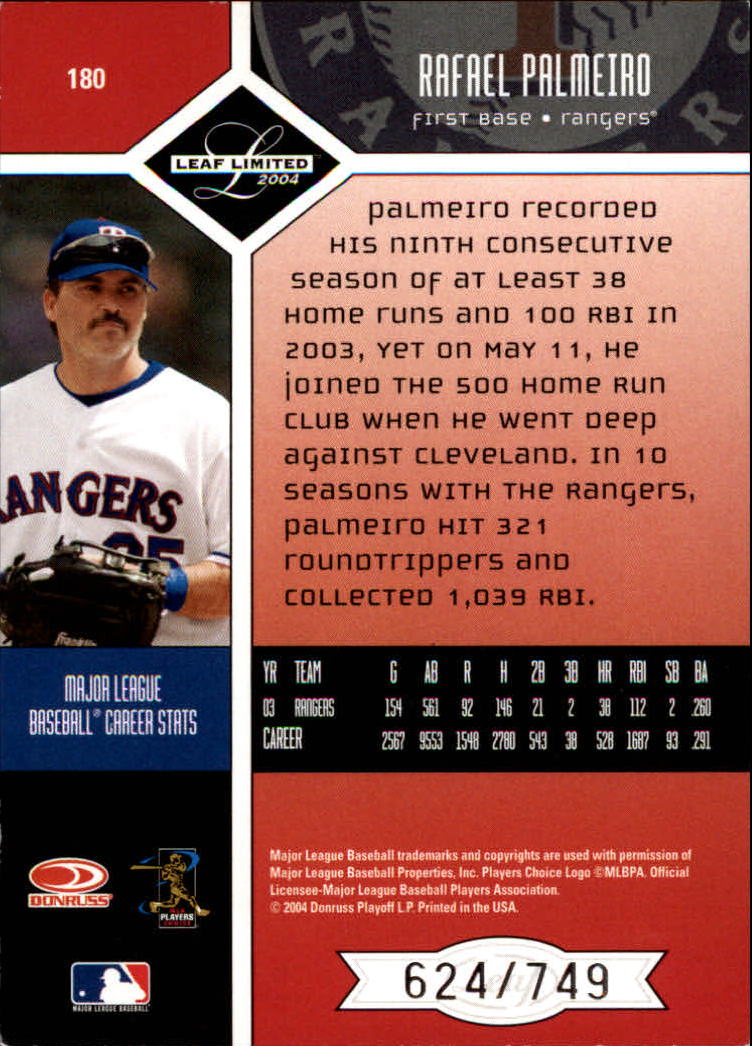 2004 Leaf Limited Baseball "Main Set" Base Cards #1 to #248 - Picture 155 of 191