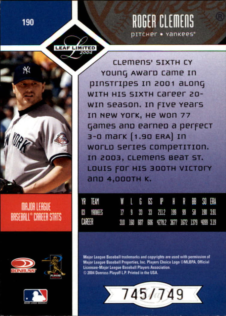 2004 Leaf Limited Baseball "Main Set" Base Cards #1 to #248 - Picture 161 of 191