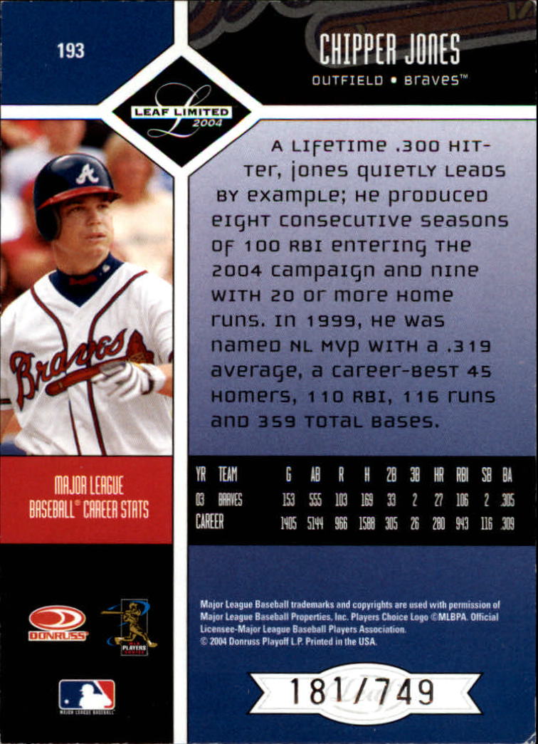 2004 Leaf Limited Baseball "Main Set" Base Cards #1 to #248 - Picture 163 of 191