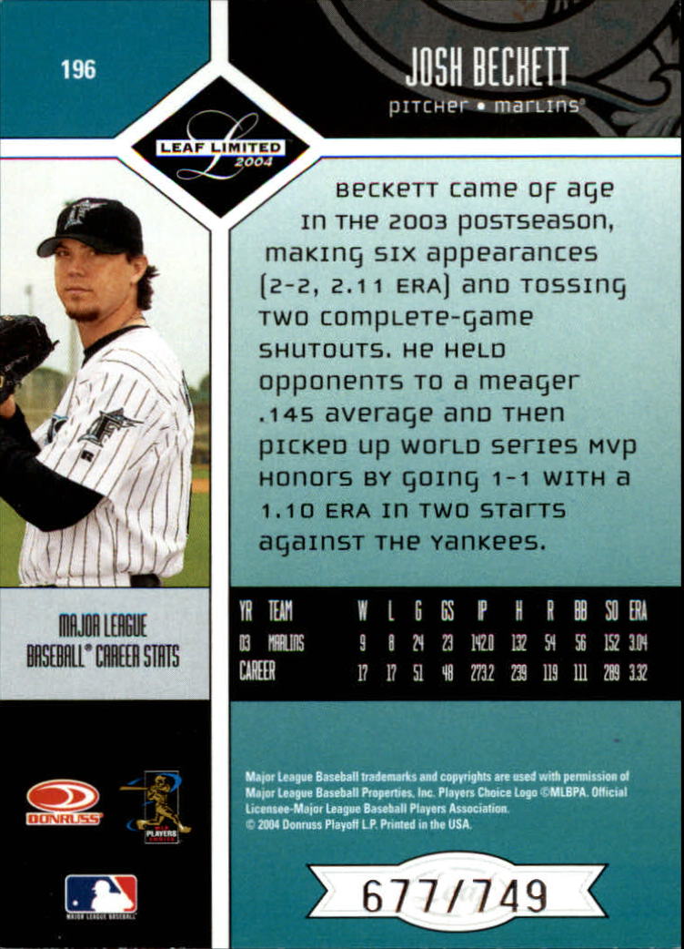 2004 Leaf Limited Baseball "Main Set" Base Cards #1 to #248 - Picture 167 of 191