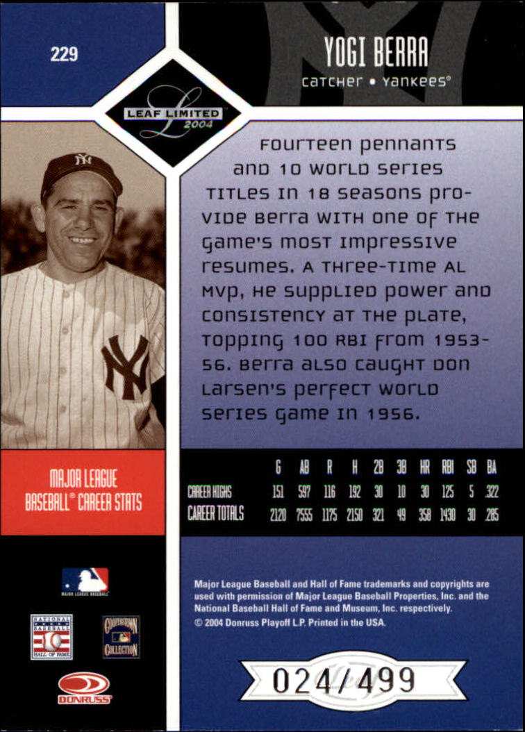 2004 Leaf Limited Baseball "Main Set" Base Cards #1 to #248 - Picture 179 of 191