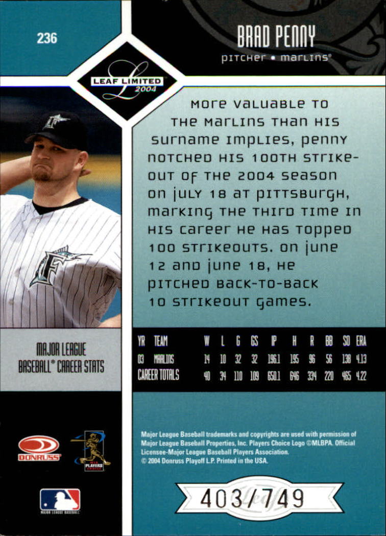 2004 Leaf Limited Baseball "Main Set" Base Cards #1 to #248 - Picture 183 of 191