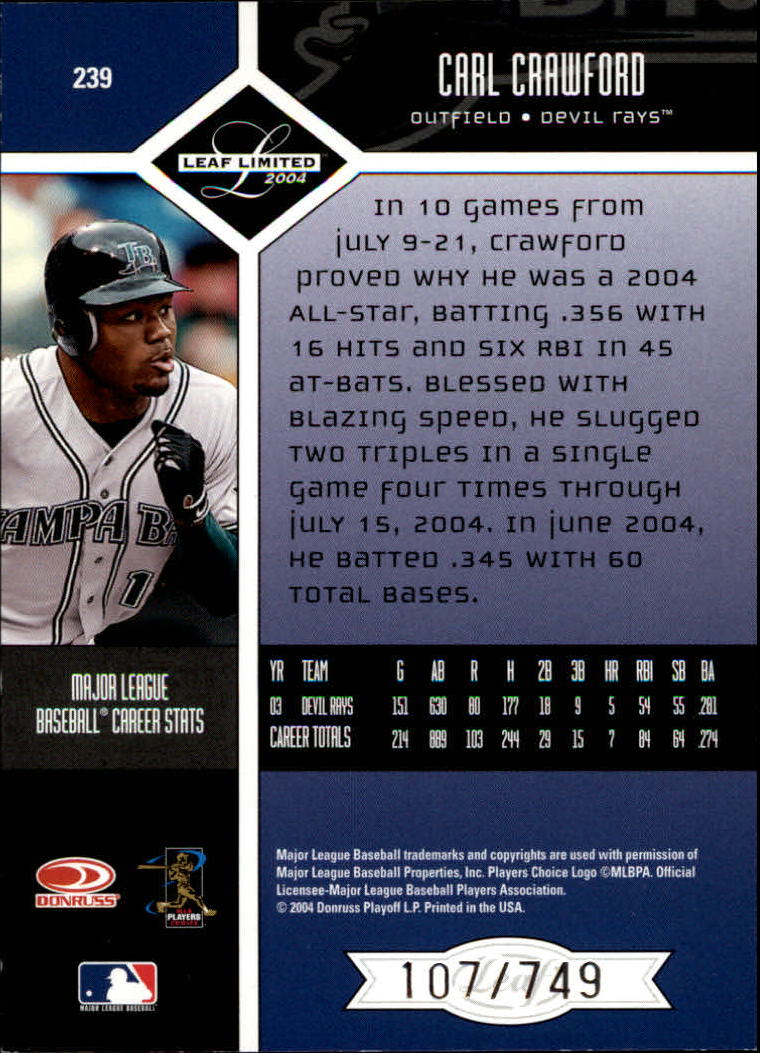 2004 Leaf Limited Baseball "Main Set" Base Cards #1 to #248 - Picture 185 of 191