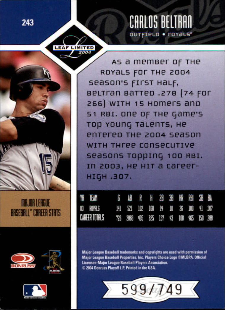 2004 Leaf Limited Baseball "Main Set" Base Cards #1 to #248 - Picture 189 of 191