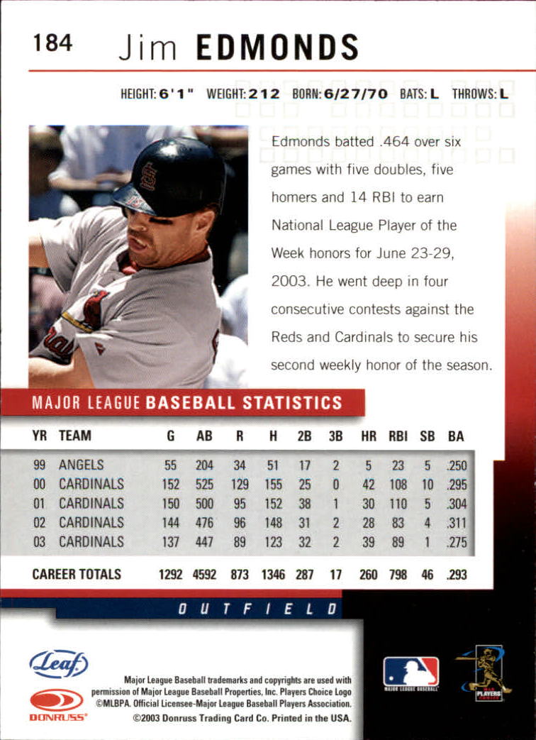 2004 Leaf Baseball "Main Set" Cards #151 to #301 - Picture 69 of 297