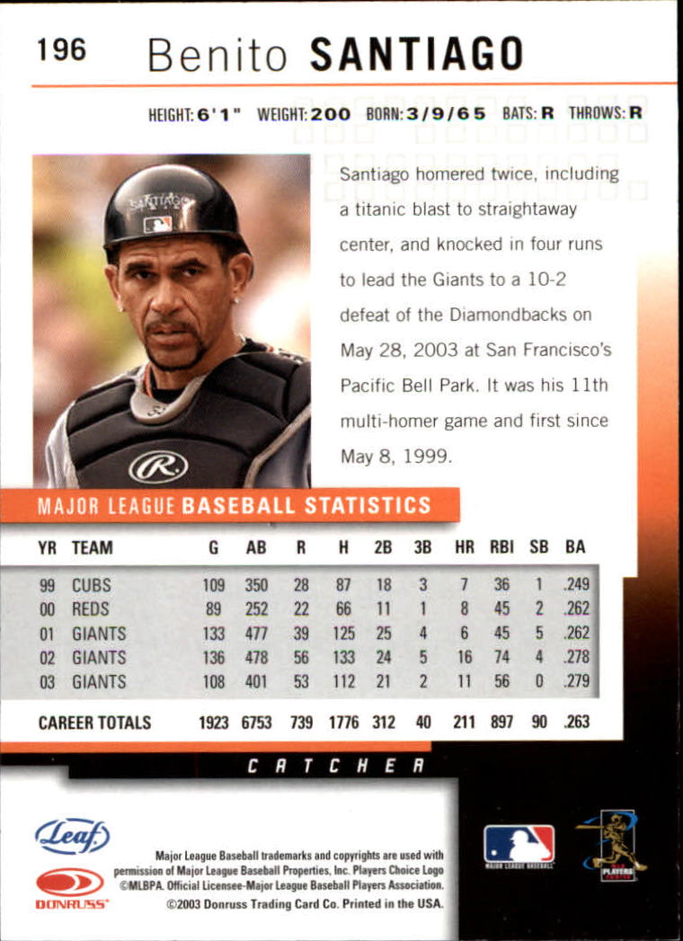 2004 Leaf Baseball "Main Set" Cards #151 to #301 - Picture 93 of 297